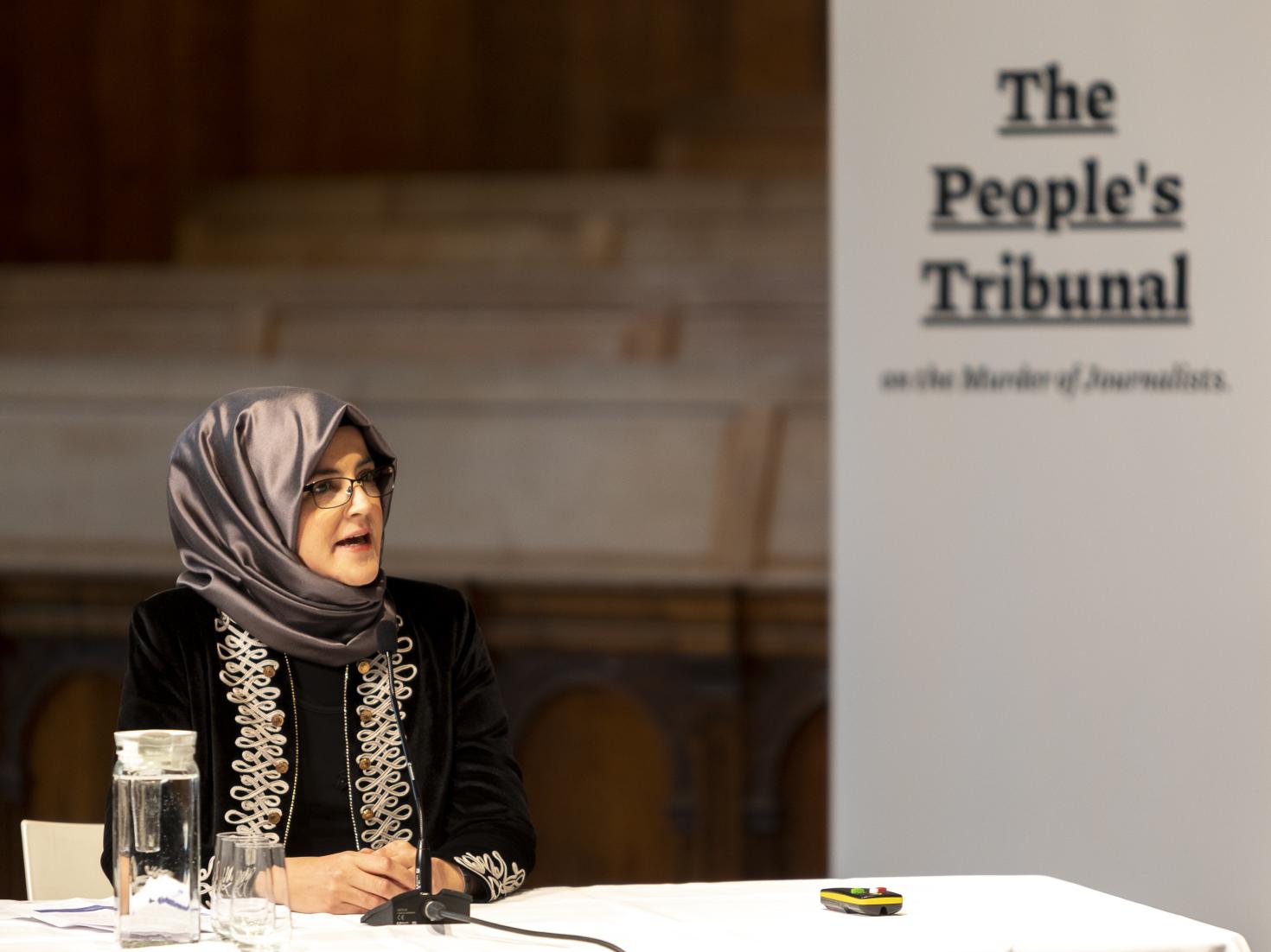 Hatice Cengiz testifying at the People's Tribunal