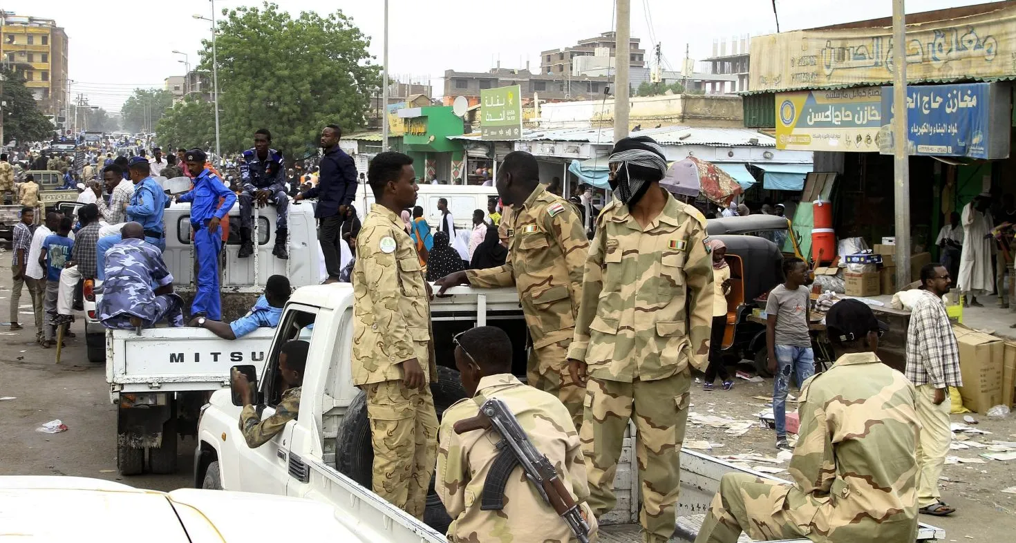 Sudanese security forces on a street in eastern Sudan