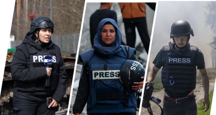 Three photo's of resilient journalists