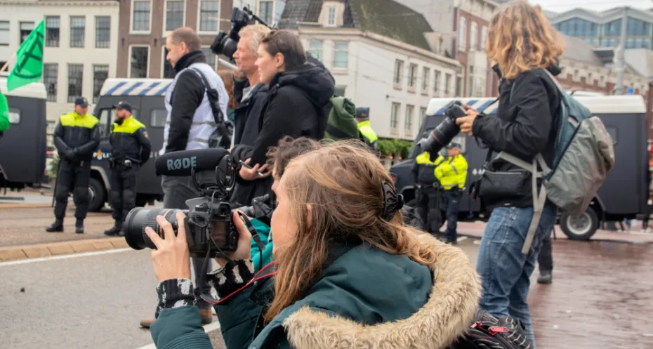 Journalists at work during demonstration in the Netherlands